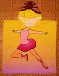 Dětská osuška - pončo s obrázky.
100% bavlna.
Rozměry: cca 60x60 cm.
Žlutá – baletka