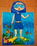 Dětská osuška - pončo s obrázky.
100% bavlna.
Rozměry: cca 60x60 cm.
Modrá – potápěč